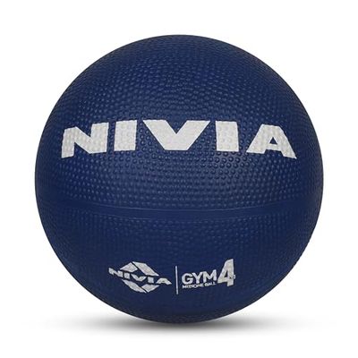 Nivia Medicine Ball of 4 Kg | Blue | Material : Rubber | For Workouts, Strength Training, Pilates Therapy and Balance Training | Anti-Slip Ball for Adults, Men and Women