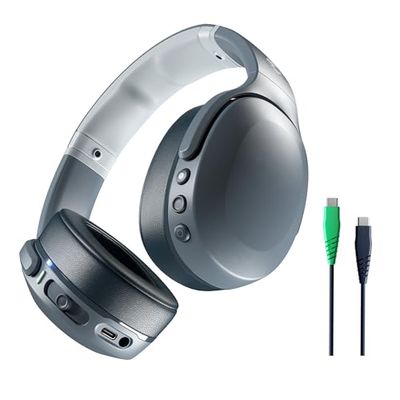 Skullcandy Crusher Evo Draadloze over-ear koptelefoon met Sensory Bass, een accuduur van 40 uur, microfoon, ondersteuning voor iPhone/Android- en Bluetooth-apparaten – Grijs