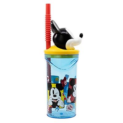 Disney Mickey Mouse 3D-plastic beker voor kinderen, 360 ml BPA-vrij, met 3D-muiskop en geïntegreerd rietje, herbruikbaar en gemakkelijk te wassen