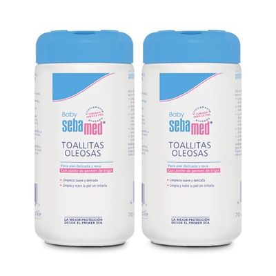 Sebamed Baby Toallitas Oleosas - Limpieza suave y eficiente y protección higiénica frente a la irritación de la delicada piel del bebé, Dermatológicamente probado, 140 uds. (2 paquetes de 70 uds.)