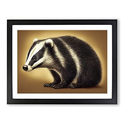 Face Of The Badger H1022 Framed Print for Living Room Bedroom Home Office Décor, Wall Art Picture Ready to Hang, Black A4 Frame (34 x 25 cm)