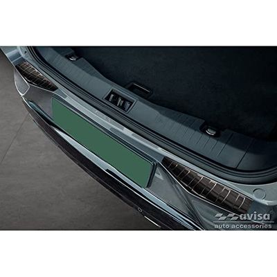 Avisa Black Stainless Steel Rear bumper protector compatible with Ford Mustang Mach-E 2020- 'Ribs' (2-Pieces)