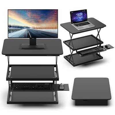 Uncaged Ergonomics Hoogwaardige, ergonomische laptop- en desktopstandaard, staal + MDF, zwart, 20 x 28 top paneel, 4-21,5 inch hoogte bereik