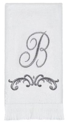 Avanti Linens Serviette en Coton Douce et absorbante, défilement R, décoration de Style cursif, Blanc, B