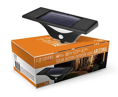 LED LOVERS Luce di Sicurezza Solare con Sensore di Movimento PIR, Lampada da parete LED per esterni, 4.6W e 130 Lm, Impermeabile, Wireless, per portico esterno, garage, giardino, Nero