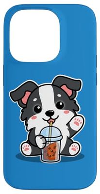 Cute Funny Kawaii Kids Boba Bubble Tea Border Collie Lover Custodia per iPhone 14 Pro