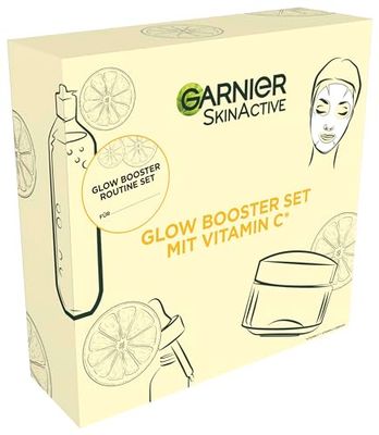 Garnier Vitamin C vårdset för ansiktet, presentset med miceller rengöringsvatten, tygmasker, anti-dark spot serum & fuktkräm, för en strålande hy, SkinActive, 4 delar