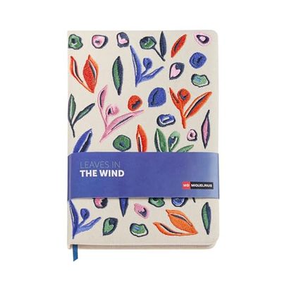 Miquelrius - Cuaderno de notas A5 (148 x 210 mm), Cuaderno A5 con 80 hojas punteadas de 80 g/m², Papel blanco, Cuaderno A5 puntos con tapa de cartón forrado en tela y bordado, Papelería bonita