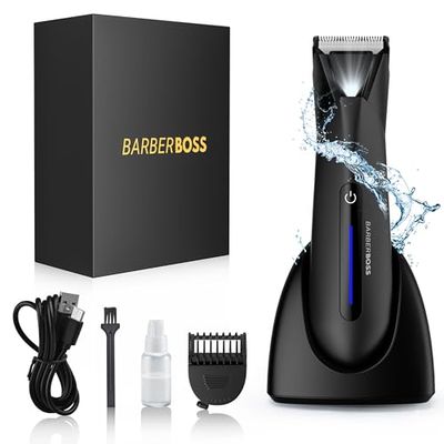 BarberBoss Mens Ball Shaver: Groin & Body Hair Trimmer, Body Groomer Men, Pubic Hair Trimmer for men, Body Shavers for Men, Ball Trimmer men, Men's Pube Trimmer, Balls Trimmer Men QR-2072, Black