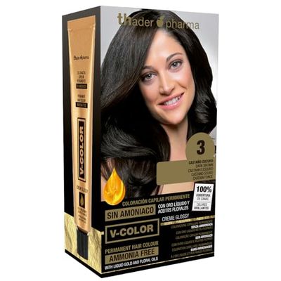 Thader TH Pharma Kit colorant sans ammoniaque pour une odeur agréable avec Liquid Gold, Couleur 3 Châtain Foncé