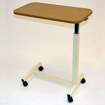 Homecraft Overbed Table, Portable Desk with Castor Wheels, Writing Surface to Use in Bed or a Wheelchair, Mobility Aid, Mobile Desk with Adjustable Height, Teak and White