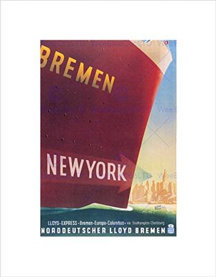 Wee Blue Coo TRAVEL BREMEN NEW YORK SHIP LINER GERMANY VINTAGE ADVERT FRAMED PRINT B12X1510