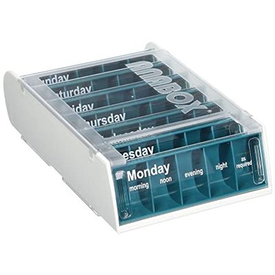 Anabox Weekly Pill Organiser, 7 Day Pill Box, Handy Organised Tablet Dispenser/Container, Blue, 19 x 12 x 5.4 cm