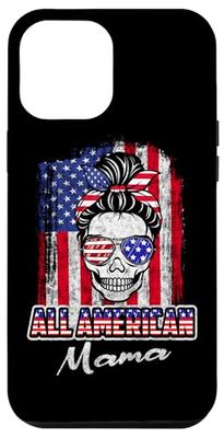 All American Mama Patriotic Messy Bun Skull USA 4th of July Custodia per iPhone 12 Pro Max