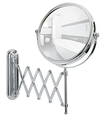 Miroir cosmétique mural Télescope Deluxe - réglable en hauteur, orientable, chrome, miroir de Ø 20 cm, 23 x 38 x 50 cm