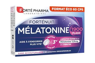 Forté Pharma - Melatonine 1900 Flash - Complément Alimentaire Sommeil, Endormissement Plus Rapide - Melatonine 1,9mg Comprimés orodispersibles - Action Rapide - Format éco - 60 comprimés, 1/jour