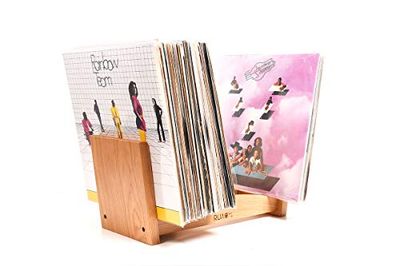Ruach Vinyl Holder and Display for Records Wooden - Natural 100% Cherry Hardwood - Fits 12" LPs and 7" Singles