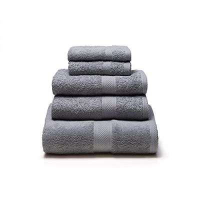 Sancarlos - Juegos DE Toallas Lisos YANAI Gris - 5 Piezas: 2 tocador, 2 Lavabo, 1 sábana baño - 3 Piezas: 1 tocador, 1 Lavabo, 1 Ducha - 100% Algodón