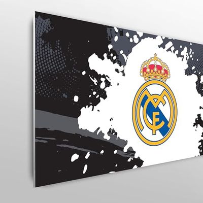 Licensed Décor Tête de lit réglable Real Madrid - 100 cm (l) x 75 cm (H) - Blason Complet sur Couleur éclaboussures - Noir et Gris