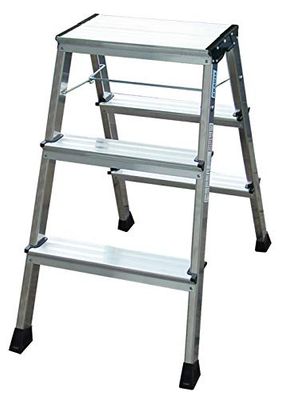 Krause 130068 Escabeau pliable 2 x 3 marches en aluminium avec système d'arrêt automatique