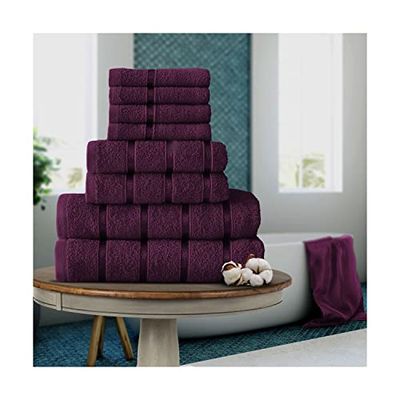 FAIRWAYUK Lot de 8 Serviettes pour Salle de Bain Ultra Douces de qualité supérieure - 100% Coton égyptien - 4 Serviettes pour Le Visage, 2 essuie-Mains, 2 Serviettes de Bain - Violet