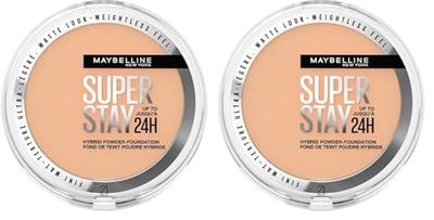 Maybelline Powder Foundation, Long-lasting 24H Wear, Medium to Full Coverage, Transfer, Water & Sweat Resistant, SuperStay 24H Hybrid Powder Foundation, 21 (Pack of 2)