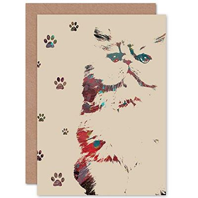 Cat Illustration Paw Prints Greeting Card With Envelope Inside Premium Quality