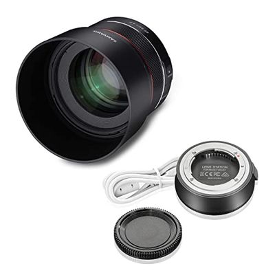 SAMYANG AF 85mm F1.4 F + Lens-Station für Nikon - Festbrennweite Autofokus Vollformat Objektiv Spiegellose und Spiegelreflex DSLR APS-C Kameras mit Mount, 23282, Schwarz