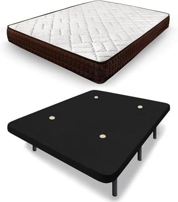 HOGAR24 ES - Cama Completa con Base Tapizada en Color Negro con Juego de Patas de 26 cm y Colchón Dream Flex Transpirable - Medida: 150x190 cm
