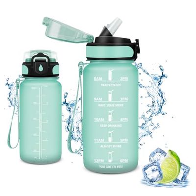 Vikaster Botella gimnasio, Botellas Agua Niños sin BPA, 500ml Botella con pajita, a Prueba de Fugas, Fácil de Abrir, Botella reutilizable, Gimnasio, Running, Niños, Bicicleta