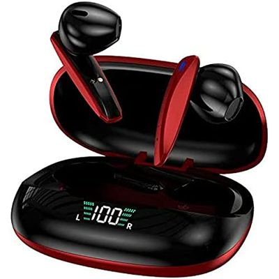 Auricolari Stereo Bluetooth Dual Pod Earbuds Wireless TWS LCD Cool Shadow Rosso
