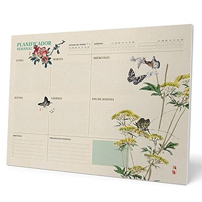 Planificador semanal A3 Japanese - Weekly planner : Planner Sin Fecha en Español - Organizador semanal escritorio [54 págs. con Alto Gramaje]