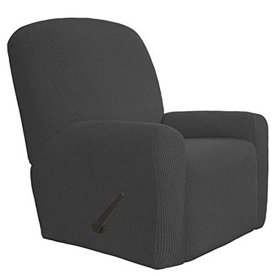 Easy-Going 4 Pieces Oversized Recliner Stretch Sofa Slipcover Sofa Cover Furniture Protector Couch Soft with Elastic Bottom Polyester Spandex Jacquard Fabric Small Checks Dark Gray