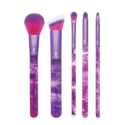 MODA Smoke Show - Juego de 5 brochas de maquillaje de cara completa, incluye polvos, licuadoras, sombreadores, pinceles ahumados para ojos y labios, color morado