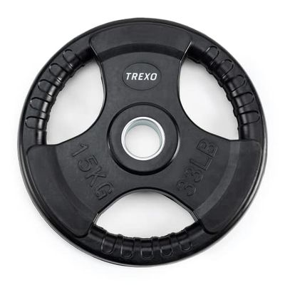 TREXO Discos Pesas de 15kg Discos Gym con Mangos Recubierto de Hierro Fundido para Barra de 36 mm de Diámetro para Fitness para Entrenamiento de Fuerza para Crossfit para Gym en Casa RW15