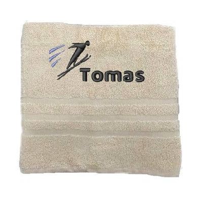 Asciugamano personalizzato con nome Nome sportivo splendidamente ricamato Asciugamano da bagno Asciugamano in cotone 100% personalizzato con nome (140 x 70 cm, Salto con gli sci)