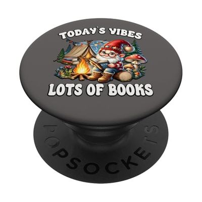 Bookworm Gnome Reading Books At The Campfire Funny Camping PopSockets PopGrip Adhesivo