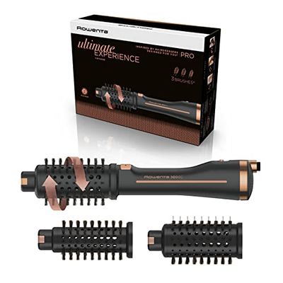 Rowenta Brosse soufflante rotative 2-en-1, Sèche, Coiffe les cheveux, 3 brosses incluses, Réduit l'électricité statique et les frisottis, Ultimate Expérience, Noir/cuivre CF9620F0