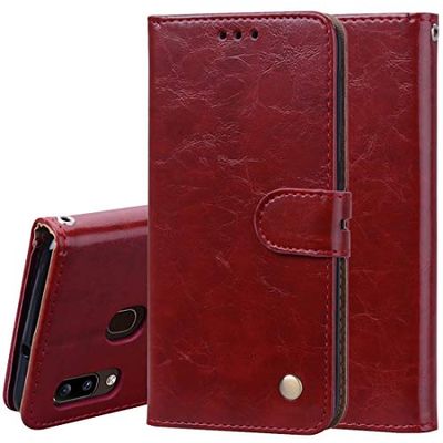 Carcasa de telefono Business Style Funda de Cuero Horizontal con Textura de Cera de Aceite for Galaxy A20e, con Soporte y Ranuras for Tarjetas y Billetera (Negro) (Color : Rojo)