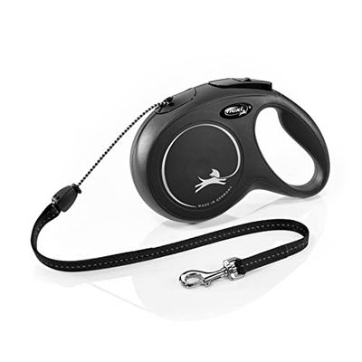 Flexi New Classic Cord Black Medium 8m Retractable Dog Leash/Lead for dogs up to 20kgs/44lbs