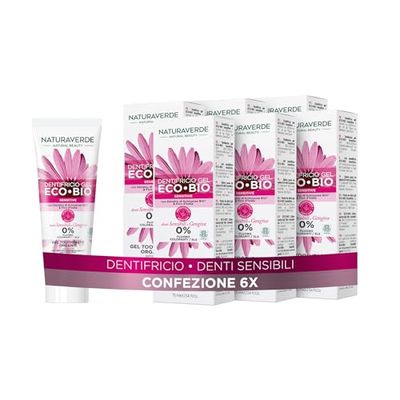 Naturaverde | Bio pasta do zębów ECO BIO Sensitive z ekstraktem z Echinacei i opuncji do wrażliwych zębów i dziąseł, 0% fluoru, 6 x 75 ml