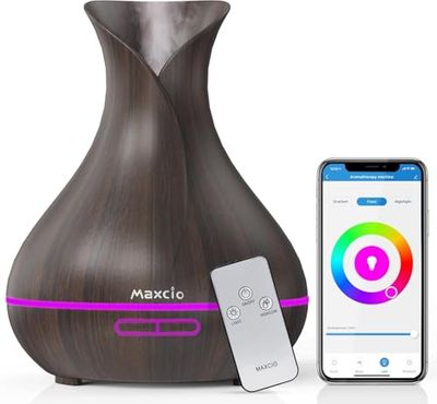 Alexa etherische olie-diffuser, 2 mistmodi, Maxcio 400ML-geurverspreider compatibel met Alexa en Google Home, timerfunctie, wifi-geur met 7 instelbare LED-kleuren, BPA-vrij