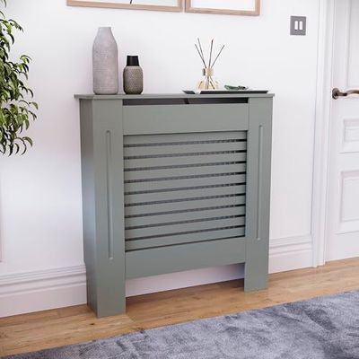 Vida Designs Milton Radiatorafdekking, traditionele, grijs-gelakte kast van vezelplaat met gemiddelde dichtheid, klein