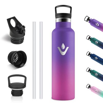 Vikastar Botella Termica, 0.75 Litro sin BPA, Botella Agua Acero Inoxidable, a Prueba de Fugas, Botella de Agua, Reutilizable, Cantimplora para Deporte, Gimnasio, Oficina, Violeta & Rosa