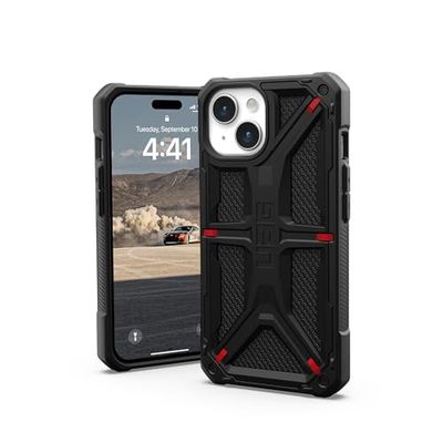 URBAN ARMOR GEAR Monarch Funda Protectora Compatible con Apple iPhone 15 [Carga inalámbrica Compatible, Protección Militar estándar de 5 Capas, Borde Elevado] Kevlar Negro