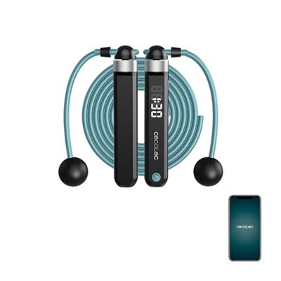 Cecotec Corda Drumfit SmartComba 3000 Connected, regolabile 2 in 1, rotazione rapida a 360°, 2 corde da 30 cm, collegarla all'app, include una corda in PVC da 3 m, 3 modalità, display a LED