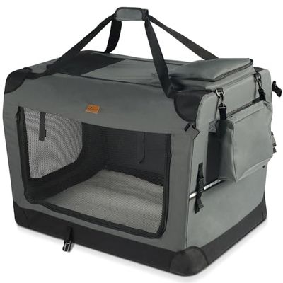 VOUNOT® Trasportino per Cani Gatti Borsa Trasporto Cane con Materasso Morbido Striscia Riflettente, Box Scatola Pieghevole Viaggio per Animali Domestici, Portabile Traspirante, (XL) 82x60x60cm Grigio