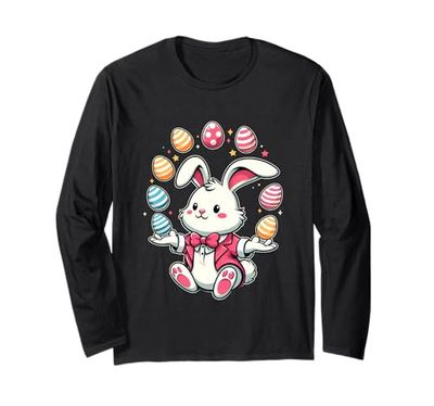 Divertido adorable conejo de Pascua malabares huevos coloridos niños niños Manga Larga