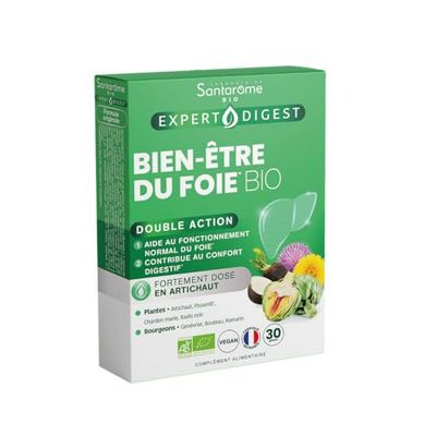Santarome Bio - Bien-Être du Foie | Complément Alimentaire Digestion | Action Drainante & Anti-Oxydante - A base de plantes - Artichaut, Radis Noir | 30 gélules | Végan |Made In France