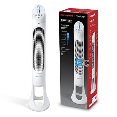 Honeywell - Ventilateur colonne oscillant pour toute la pièce Honeywell QuietSet (5 vitesses, oscillation à 80 °, fonction minuterie, voyants automatiques et télécommande) HY260